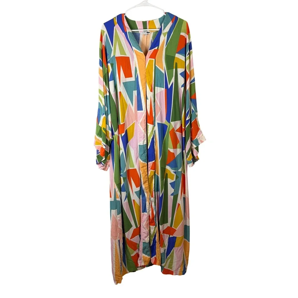 Fashion Nova 2 Piece‎ Set Geometric Abstract Duster & Bralette Multi Color Large